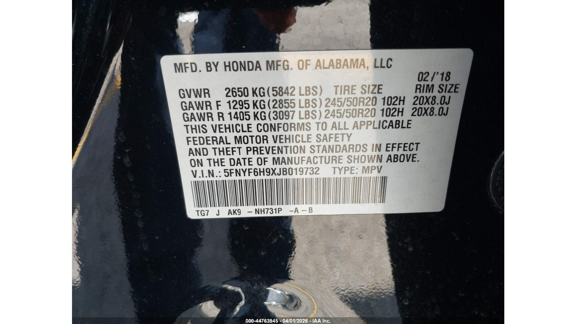 2018 HONDA PILOT - Image 3
